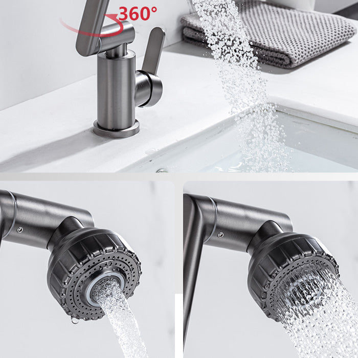 Contemporary Centerset Faucet Lever Handles Low Arc Stainless Steel Faucet Clearhalo 'Bathroom Remodel & Bathroom Fixtures' 'Bathroom Sink Faucets' 'Bathroom Sinks & Faucet Components' 'bathroom_sink_faucets' 'Home Improvement' 'home_improvement' 'home_improvement_bathroom_sink_faucets' 6466957