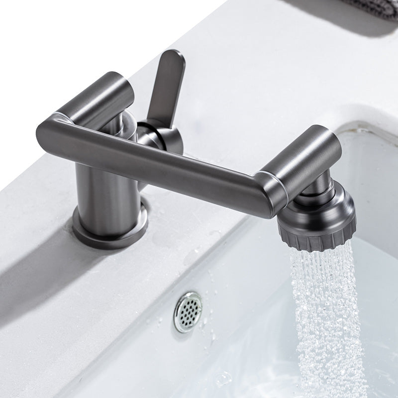 Contemporary Centerset Faucet Lever Handles Low Arc Stainless Steel Faucet Clearhalo 'Bathroom Remodel & Bathroom Fixtures' 'Bathroom Sink Faucets' 'Bathroom Sinks & Faucet Components' 'bathroom_sink_faucets' 'Home Improvement' 'home_improvement' 'home_improvement_bathroom_sink_faucets' 6466964