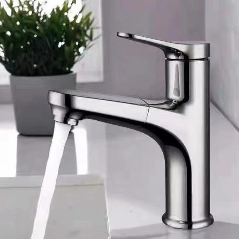 Modern Vessel Faucet Copper Single Handle Retractable Vessel Faucet Chrome Clearhalo 'Bathroom Remodel & Bathroom Fixtures' 'Bathroom Sink Faucets' 'Bathroom Sinks & Faucet Components' 'bathroom_sink_faucets' 'Home Improvement' 'home_improvement' 'home_improvement_bathroom_sink_faucets' 6466975