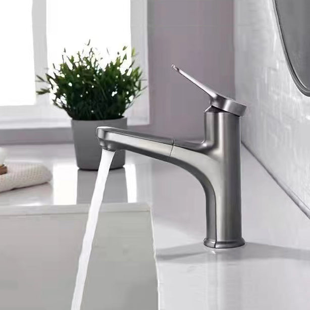 Modern Vessel Faucet Copper Single Handle Retractable Vessel Faucet Silver Gray Clearhalo 'Bathroom Remodel & Bathroom Fixtures' 'Bathroom Sink Faucets' 'Bathroom Sinks & Faucet Components' 'bathroom_sink_faucets' 'Home Improvement' 'home_improvement' 'home_improvement_bathroom_sink_faucets' 6466984