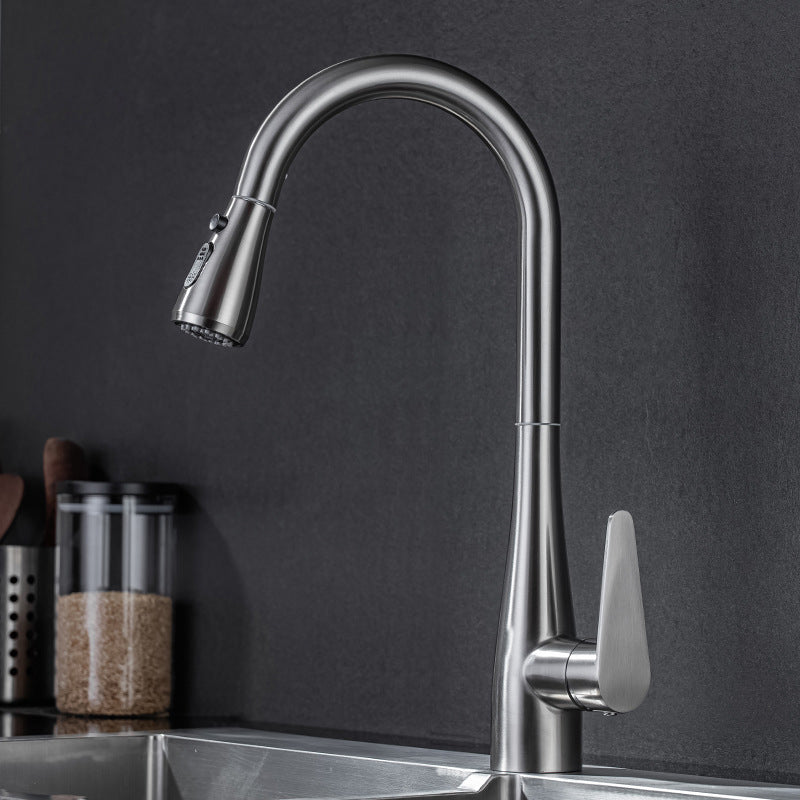Modern 1-Handle Kitchen Faucet Stainless Steel Standard Kitchen Faucet Silver Clearhalo 'Home Improvement' 'home_improvement' 'home_improvement_kitchen_faucets' 'Kitchen Faucets' 'Kitchen Remodel & Kitchen Fixtures' 'Kitchen Sinks & Faucet Components' 'kitchen_faucets' 6467039