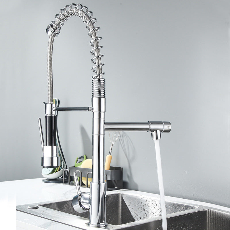 Farmhouse Bar Faucet Brass Lever Handles Spring Spout Swivel Spout Pre-Rinse Faucet Clearhalo 'Home Improvement' 'home_improvement' 'home_improvement_kitchen_faucets' 'Kitchen Faucets' 'Kitchen Remodel & Kitchen Fixtures' 'Kitchen Sinks & Faucet Components' 'kitchen_faucets' 6467058