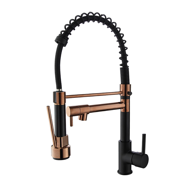 Farmhouse Bar Faucet Brass Lever Handles Spring Spout Swivel Spout Pre-Rinse Faucet Rose Gold Clearhalo 'Home Improvement' 'home_improvement' 'home_improvement_kitchen_faucets' 'Kitchen Faucets' 'Kitchen Remodel & Kitchen Fixtures' 'Kitchen Sinks & Faucet Components' 'kitchen_faucets' 6467059