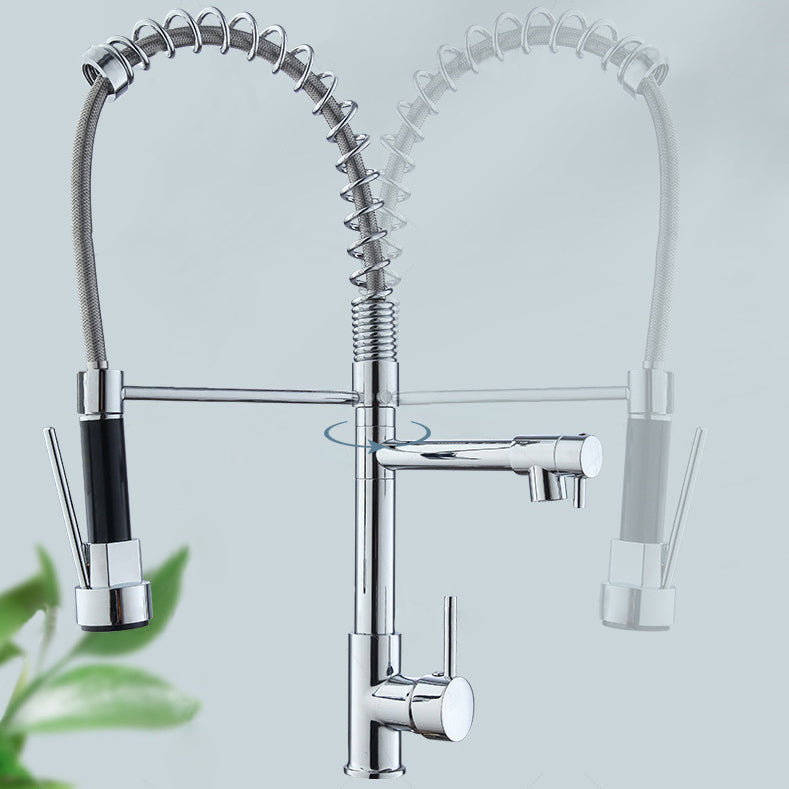 Farmhouse Bar Faucet Brass Lever Handles Spring Spout Swivel Spout Pre-Rinse Faucet Clearhalo 'Home Improvement' 'home_improvement' 'home_improvement_kitchen_faucets' 'Kitchen Faucets' 'Kitchen Remodel & Kitchen Fixtures' 'Kitchen Sinks & Faucet Components' 'kitchen_faucets' 6467064