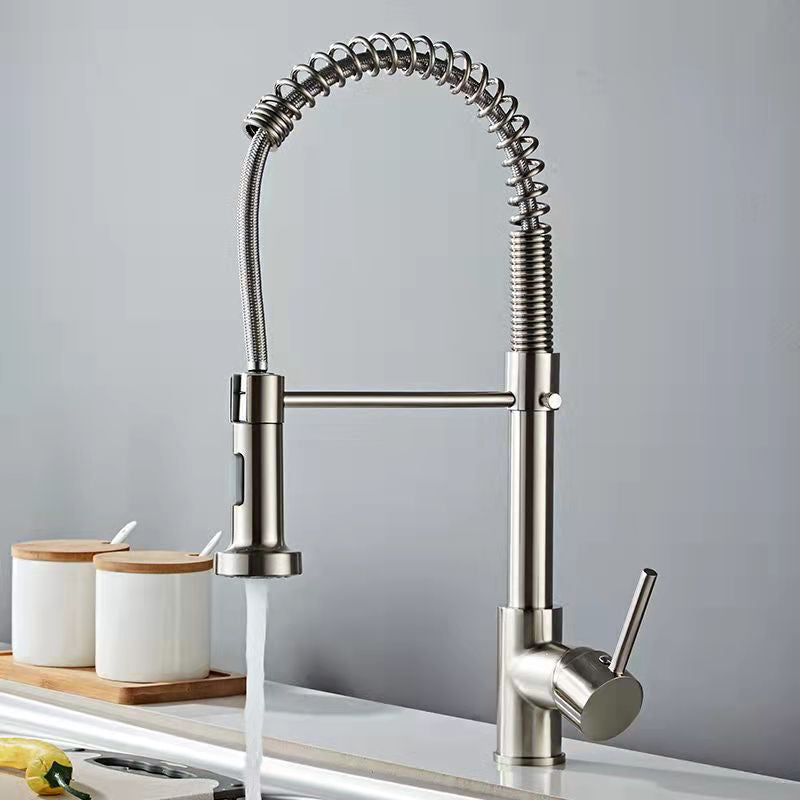 1-Handle Faucets with Water Dispenser Spring Spout Standard Kitchen Faucets Silver Clearhalo 'Home Improvement' 'home_improvement' 'home_improvement_kitchen_faucets' 'Kitchen Faucets' 'Kitchen Remodel & Kitchen Fixtures' 'Kitchen Sinks & Faucet Components' 'kitchen_faucets' 6467069