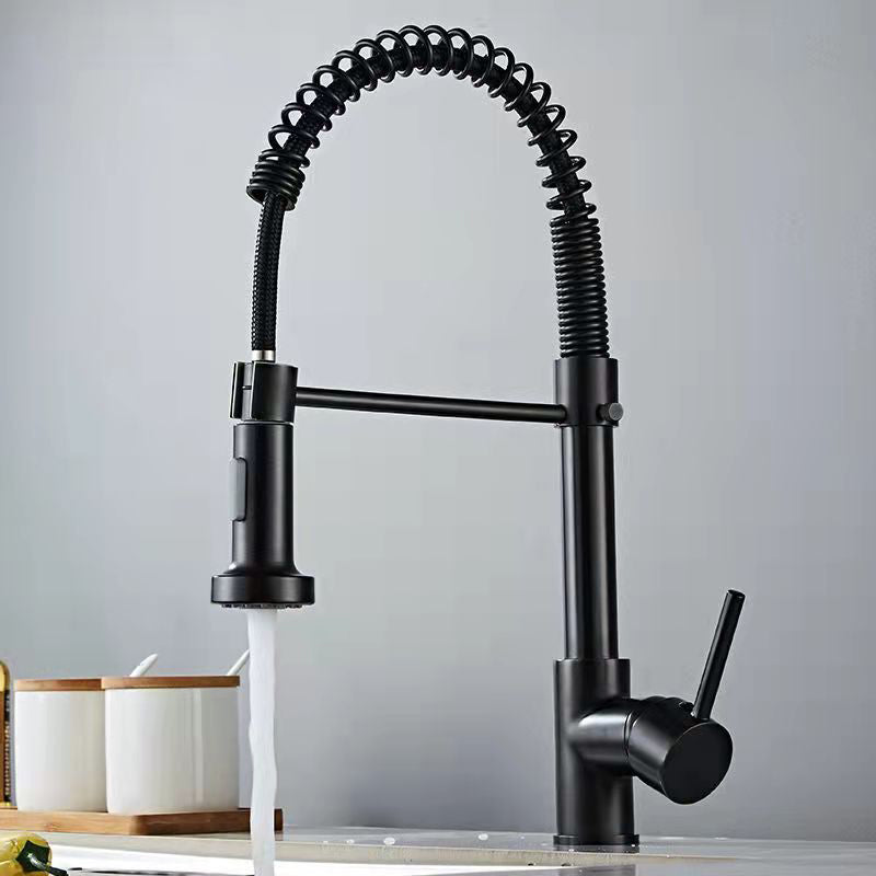1-Handle Faucets with Water Dispenser Spring Spout Standard Kitchen Faucets Black Clearhalo 'Home Improvement' 'home_improvement' 'home_improvement_kitchen_faucets' 'Kitchen Faucets' 'Kitchen Remodel & Kitchen Fixtures' 'Kitchen Sinks & Faucet Components' 'kitchen_faucets' 6467070