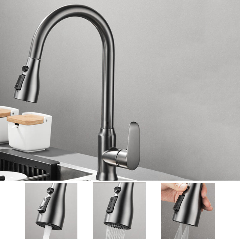 Modern Style Kitchen Faucet Brass 1-Handle High Arc Retractable Kitchen Faucet Silver/Gray Clearhalo 'Home Improvement' 'home_improvement' 'home_improvement_kitchen_faucets' 'Kitchen Faucets' 'Kitchen Remodel & Kitchen Fixtures' 'Kitchen Sinks & Faucet Components' 'kitchen_faucets' 6467137