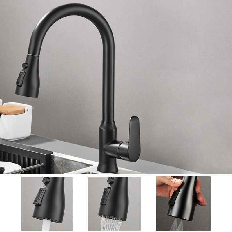 Modern Style Kitchen Faucet Brass 1-Handle High Arc Retractable Kitchen Faucet Frost Black Clearhalo 'Home Improvement' 'home_improvement' 'home_improvement_kitchen_faucets' 'Kitchen Faucets' 'Kitchen Remodel & Kitchen Fixtures' 'Kitchen Sinks & Faucet Components' 'kitchen_faucets' 6467141