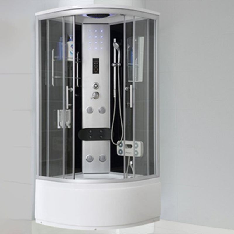 Curved Sliding Shower Enclosure Framed Tempered Glass Shower Enclosure Black Clearhalo 'Bathroom Remodel & Bathroom Fixtures' 'Home Improvement' 'home_improvement' 'home_improvement_shower_stalls_enclosures' 'Shower Stalls & Enclosures' 'shower_stalls_enclosures' 'Showers & Bathtubs' 6467564