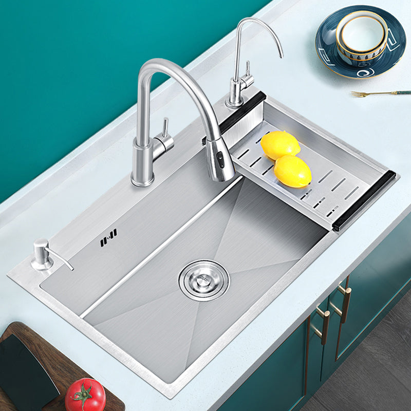 Classic Style Kitchen Sink Stainless Steel Colorfast Kitchen Sink with Drain Strainer Kit Clearhalo 'Home Improvement' 'home_improvement' 'home_improvement_kitchen_sinks' 'Kitchen Remodel & Kitchen Fixtures' 'Kitchen Sinks & Faucet Components' 'Kitchen Sinks' 'kitchen_sinks' 6467957
