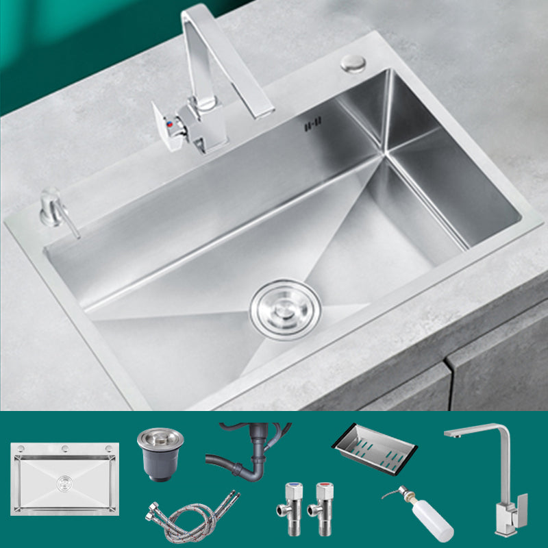 Classic Style Kitchen Sink Stainless Steel Colorfast Kitchen Sink with Drain Strainer Kit Sink with Faucet Square Faucet Clearhalo 'Home Improvement' 'home_improvement' 'home_improvement_kitchen_sinks' 'Kitchen Remodel & Kitchen Fixtures' 'Kitchen Sinks & Faucet Components' 'Kitchen Sinks' 'kitchen_sinks' 6467958