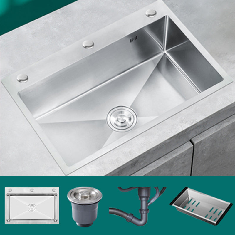 Classic Style Kitchen Sink Stainless Steel Colorfast Kitchen Sink with Drain Strainer Kit Sink Only None Clearhalo 'Home Improvement' 'home_improvement' 'home_improvement_kitchen_sinks' 'Kitchen Remodel & Kitchen Fixtures' 'Kitchen Sinks & Faucet Components' 'Kitchen Sinks' 'kitchen_sinks' 6467959