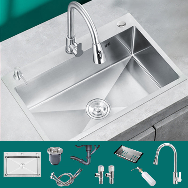 Classic Style Kitchen Sink Stainless Steel Colorfast Kitchen Sink with Drain Strainer Kit Sink with Faucet Pull Out Faucet Clearhalo 'Home Improvement' 'home_improvement' 'home_improvement_kitchen_sinks' 'Kitchen Remodel & Kitchen Fixtures' 'Kitchen Sinks & Faucet Components' 'Kitchen Sinks' 'kitchen_sinks' 6467961