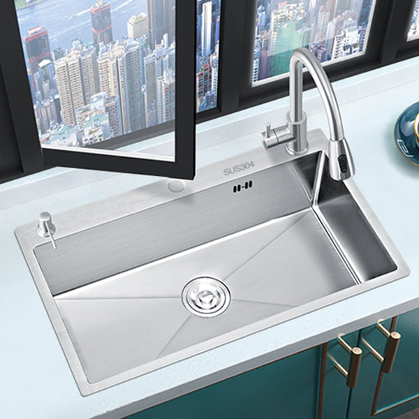 Classic Style Kitchen Sink Stainless Steel Colorfast Kitchen Sink with Drain Strainer Kit Clearhalo 'Home Improvement' 'home_improvement' 'home_improvement_kitchen_sinks' 'Kitchen Remodel & Kitchen Fixtures' 'Kitchen Sinks & Faucet Components' 'Kitchen Sinks' 'kitchen_sinks' 6467972