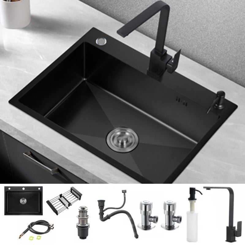 Contemporary Kitchen Sink Colorfast Drop-In Stainless Steel Kitchen Sink Sink with Faucet Square Faucet Clearhalo 'Home Improvement' 'home_improvement' 'home_improvement_kitchen_sinks' 'Kitchen Remodel & Kitchen Fixtures' 'Kitchen Sinks & Faucet Components' 'Kitchen Sinks' 'kitchen_sinks' 6468002