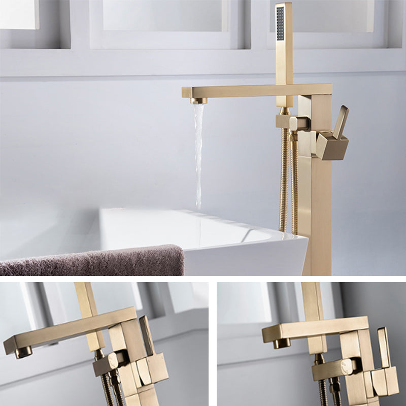 Floor Mounted Metal Freestanding Tub Filler Swivel Freestanding Faucet with Hose Clearhalo 'Bathroom Remodel & Bathroom Fixtures' 'Bathtub Faucets' 'bathtub_faucets' 'Home Improvement' 'home_improvement' 'home_improvement_bathtub_faucets' 6468151