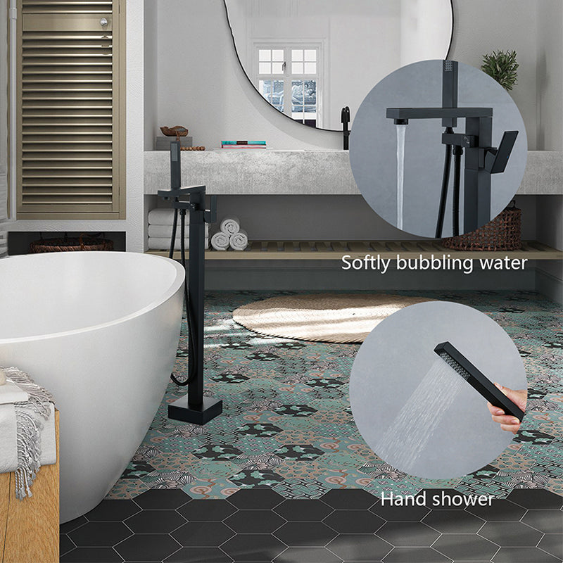 Floor Mounted Metal Freestanding Tub Filler Swivel Freestanding Faucet with Hose Clearhalo 'Bathroom Remodel & Bathroom Fixtures' 'Bathtub Faucets' 'bathtub_faucets' 'Home Improvement' 'home_improvement' 'home_improvement_bathtub_faucets' 6468158