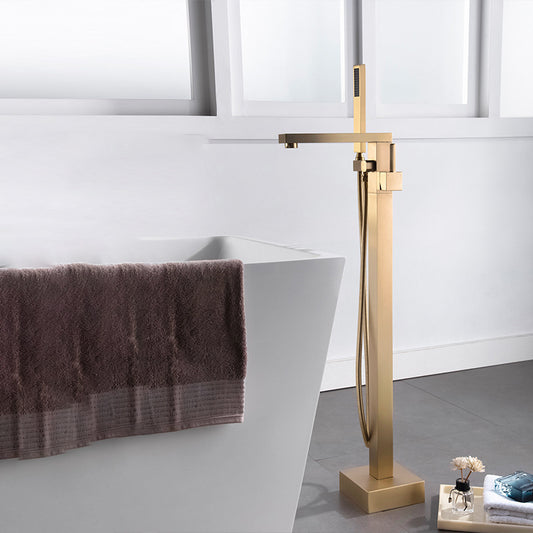 Floor Mounted Metal Freestanding Tub Filler Swivel Freestanding Tub Filler Trim in Gold Clearhalo 'Bathroom Remodel & Bathroom Fixtures' 'Bathtub Faucets' 'bathtub_faucets' 'Home Improvement' 'home_improvement' 'home_improvement_bathtub_faucets' 6468161