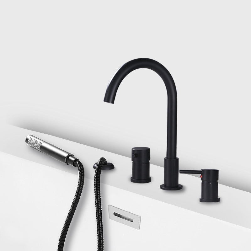 Deck Mounted Metal Roman Tub Faucet Low Arc Roman Tub Faucet Set Clearhalo 'Bathroom Remodel & Bathroom Fixtures' 'Bathtub Faucets' 'bathtub_faucets' 'Home Improvement' 'home_improvement' 'home_improvement_bathtub_faucets' 6468173