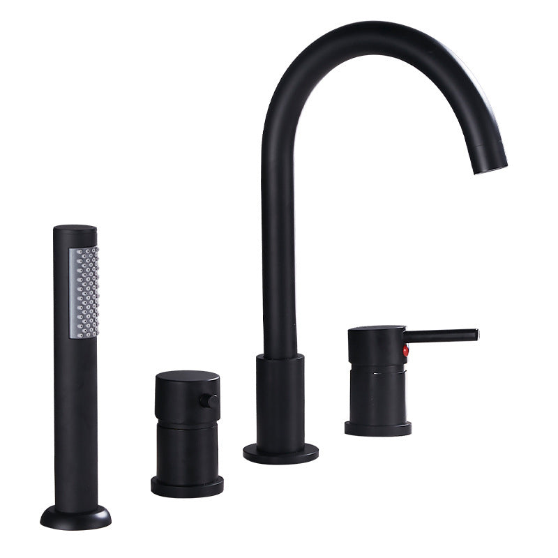 Deck Mounted Metal Roman Tub Faucet Low Arc Roman Tub Faucet Set Clearhalo 'Bathroom Remodel & Bathroom Fixtures' 'Bathtub Faucets' 'bathtub_faucets' 'Home Improvement' 'home_improvement' 'home_improvement_bathtub_faucets' 6468176