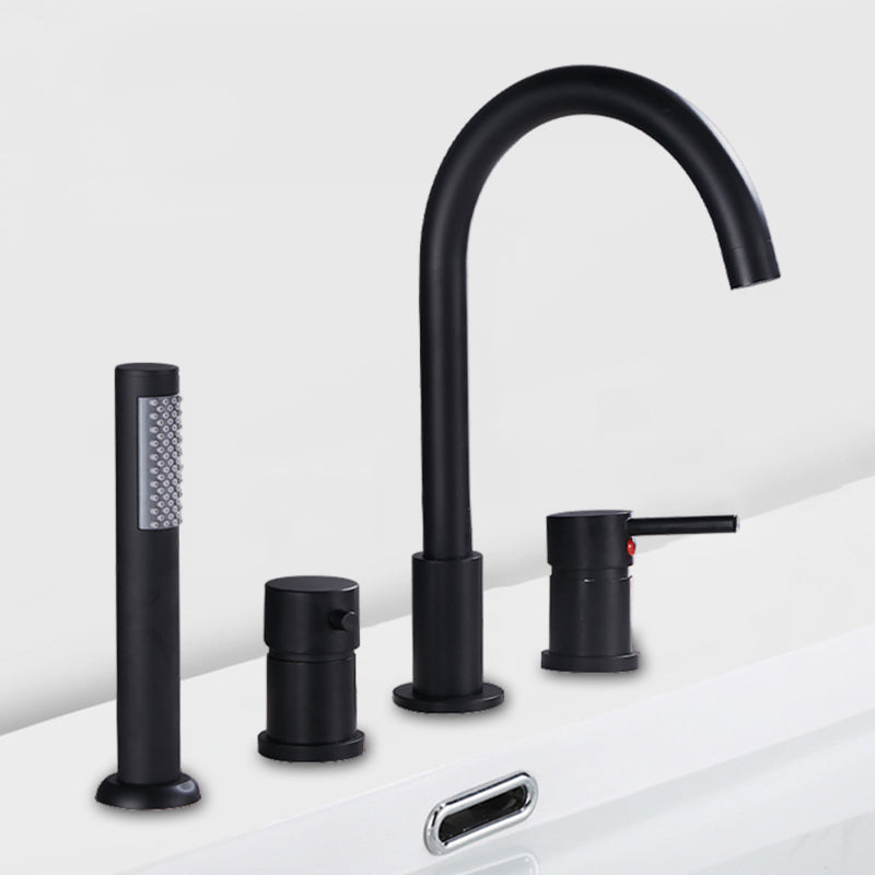 Deck Mounted Metal Roman Tub Faucet Low Arc Roman Tub Faucet Set Clearhalo 'Bathroom Remodel & Bathroom Fixtures' 'Bathtub Faucets' 'bathtub_faucets' 'Home Improvement' 'home_improvement' 'home_improvement_bathtub_faucets' 6468177