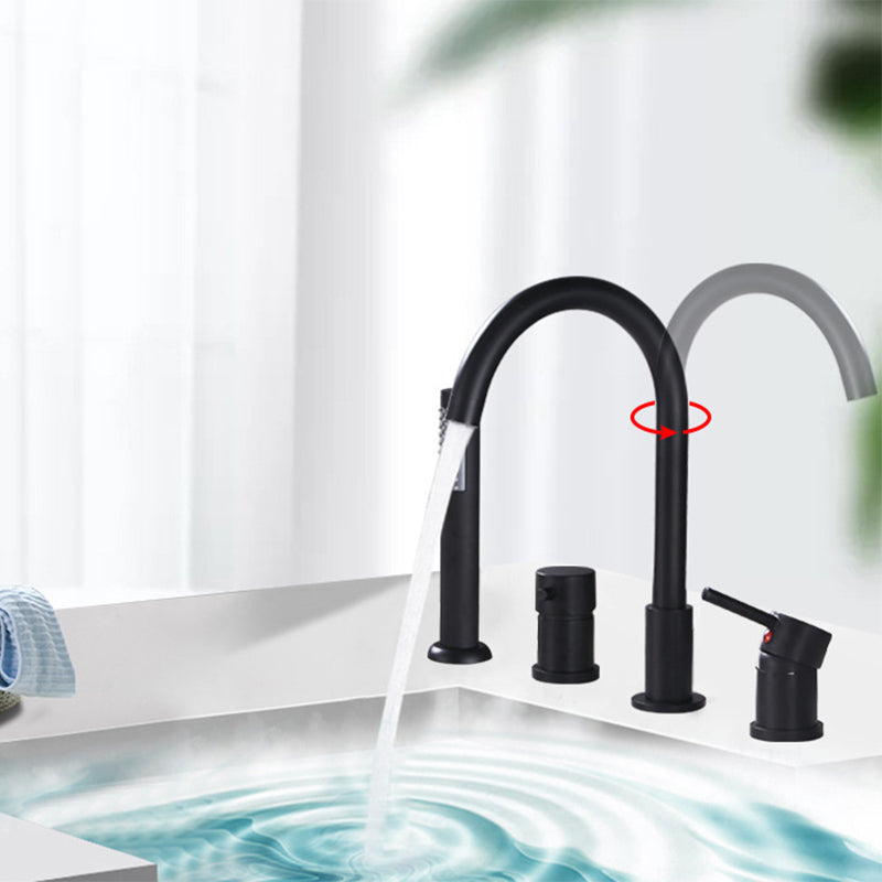 Deck Mounted Metal Roman Tub Faucet Low Arc Roman Tub Faucet Set Clearhalo 'Bathroom Remodel & Bathroom Fixtures' 'Bathtub Faucets' 'bathtub_faucets' 'Home Improvement' 'home_improvement' 'home_improvement_bathtub_faucets' 6468178