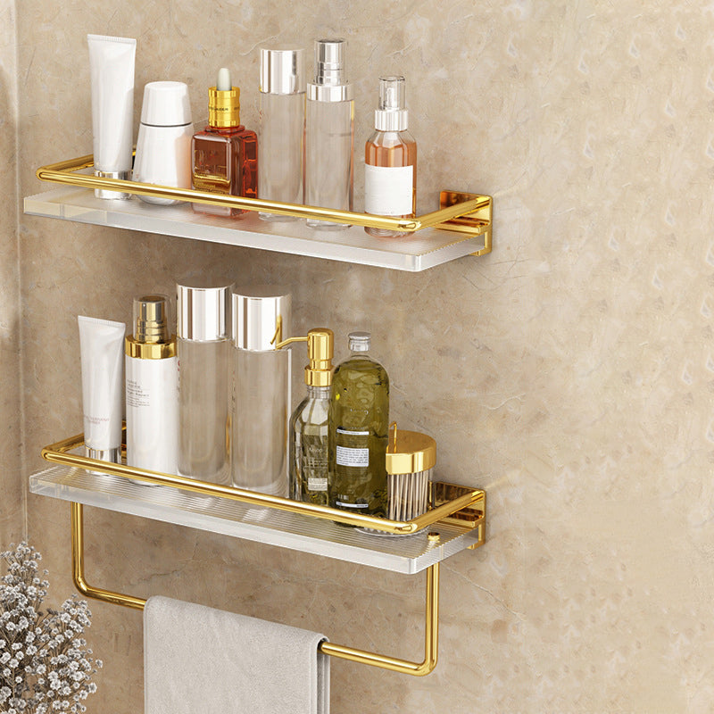 Modern Silver/Gold Bathroom Hardware Set Bath Shelf Bathroom Set Gold Double Layer with Bar Square Bath Shelf (16"L) Clearhalo 'Bathroom Hardware Sets' 'Bathroom Hardware' 'Bathroom Remodel & Bathroom Fixtures' 'bathroom_hardware_sets' 'Home Improvement' 'home_improvement' 'home_improvement_bathroom_hardware_sets' 6468689