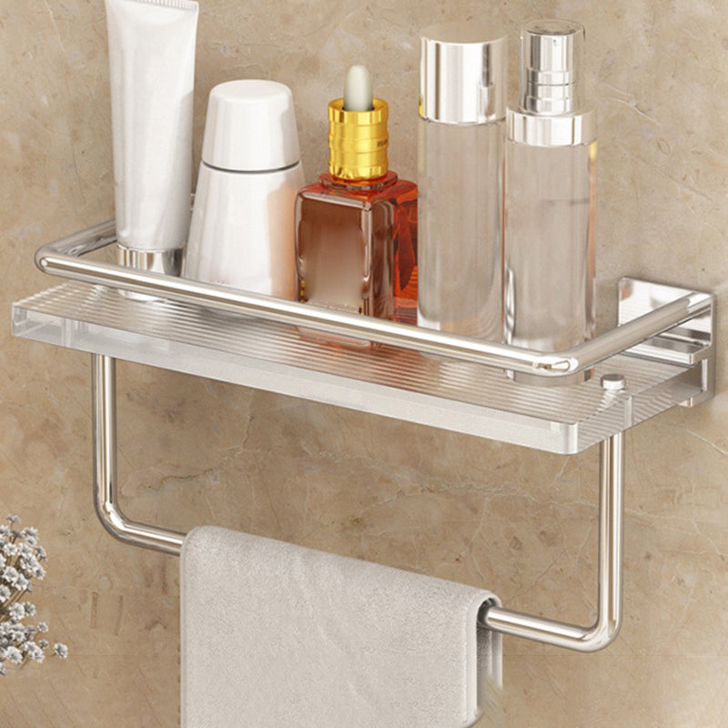 Modern Silver/Gold Bathroom Hardware Set Bath Shelf Bathroom Set Silver with Square Bath Shelf (12"L) Clearhalo 'Bathroom Hardware Sets' 'Bathroom Hardware' 'Bathroom Remodel & Bathroom Fixtures' 'bathroom_hardware_sets' 'Home Improvement' 'home_improvement' 'home_improvement_bathroom_hardware_sets' 6468700