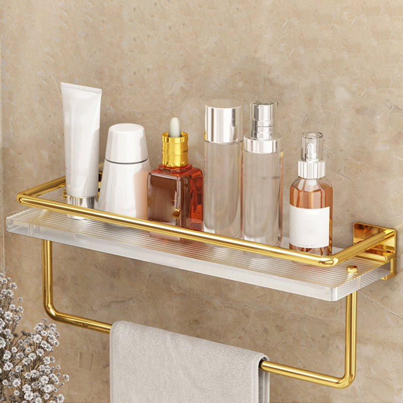 Modern Silver/Gold Bathroom Hardware Set Bath Shelf Bathroom Set Gold with Square Bath Shelf (16"L) Clearhalo 'Bathroom Hardware Sets' 'Bathroom Hardware' 'Bathroom Remodel & Bathroom Fixtures' 'bathroom_hardware_sets' 'Home Improvement' 'home_improvement' 'home_improvement_bathroom_hardware_sets' 6468705