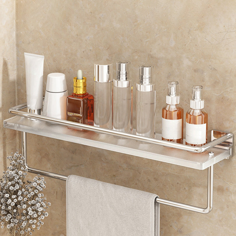 Modern Silver/Gold Bathroom Hardware Set Bath Shelf Bathroom Set Silver with Square Bath Shelf (20"L) Clearhalo 'Bathroom Hardware Sets' 'Bathroom Hardware' 'Bathroom Remodel & Bathroom Fixtures' 'bathroom_hardware_sets' 'Home Improvement' 'home_improvement' 'home_improvement_bathroom_hardware_sets' 6468707