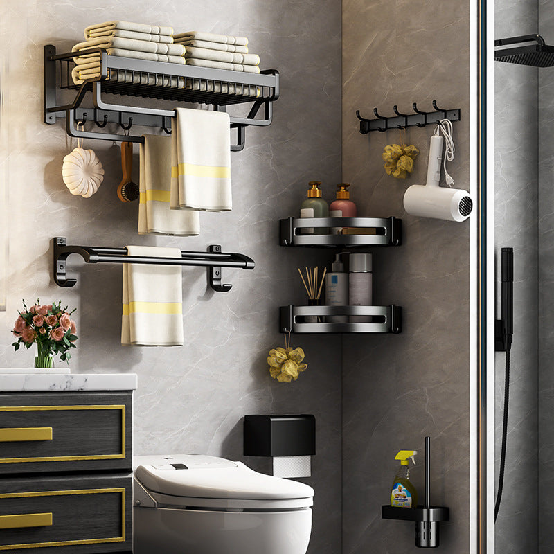 Modern Black Metal Bath Hardware Set Towel Bar Bathroom Hardware Set Clearhalo 'Bathroom Hardware Sets' 'Bathroom Hardware' 'Bathroom Remodel & Bathroom Fixtures' 'bathroom_hardware_sets' 'Home Improvement' 'home_improvement' 'home_improvement_bathroom_hardware_sets' 6468725