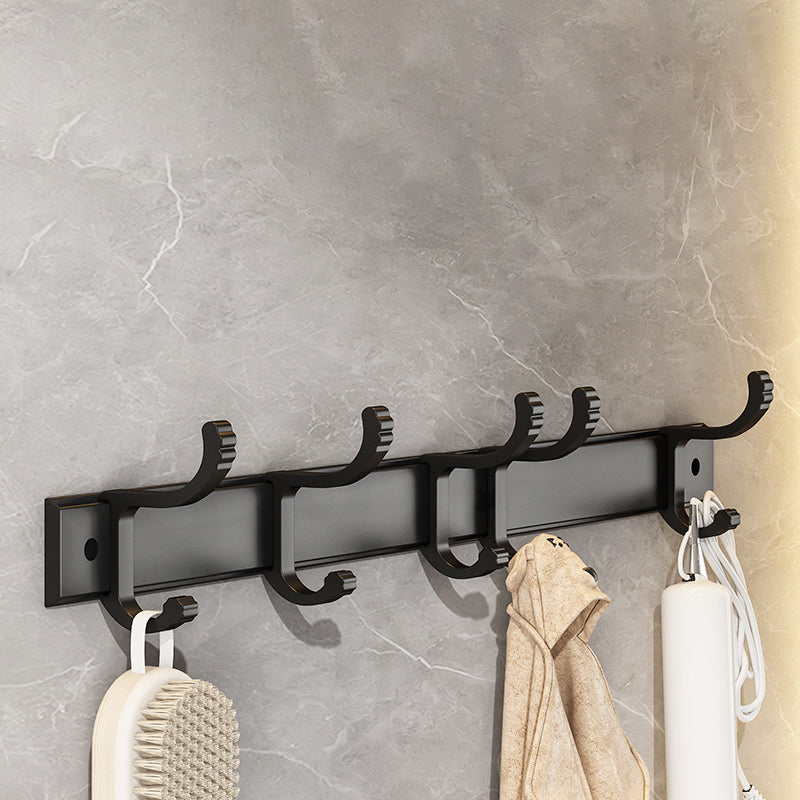 Modern Black Metal Bath Hardware Set Towel Bar Bathroom Hardware Set 1 Piece Towel/Robe Hook (Row Hooks) Clearhalo 'Bathroom Hardware Sets' 'Bathroom Hardware' 'Bathroom Remodel & Bathroom Fixtures' 'bathroom_hardware_sets' 'Home Improvement' 'home_improvement' 'home_improvement_bathroom_hardware_sets' 6468733