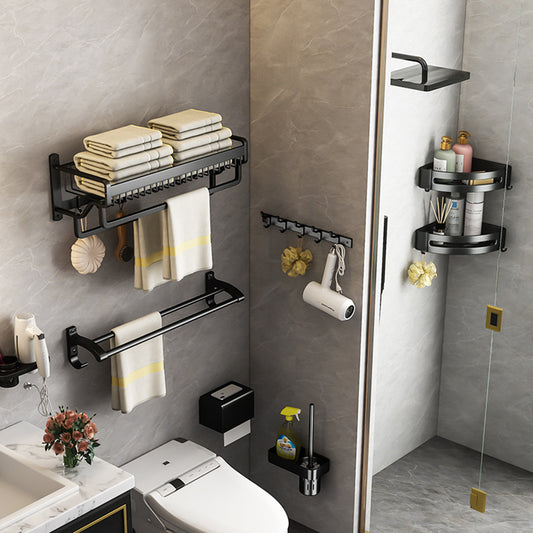 Modern Black Metal Bath Hardware Set Towel Bar Bathroom Hardware Set Clearhalo 'Bathroom Hardware Sets' 'Bathroom Hardware' 'Bathroom Remodel & Bathroom Fixtures' 'bathroom_hardware_sets' 'Home Improvement' 'home_improvement' 'home_improvement_bathroom_hardware_sets' 6468748