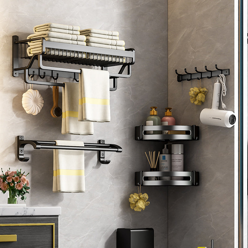 Modern Black Metal Bath Hardware Set Towel Bar Bathroom Hardware Set Clearhalo 'Bathroom Hardware Sets' 'Bathroom Hardware' 'Bathroom Remodel & Bathroom Fixtures' 'bathroom_hardware_sets' 'Home Improvement' 'home_improvement' 'home_improvement_bathroom_hardware_sets' 6468749