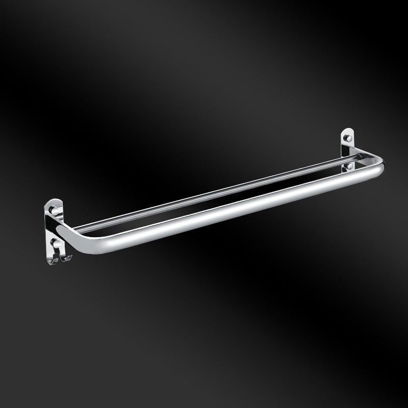 Chrome Modern Bathroom Hardware Set Stainless Steel Robe Hooks/Towel Bar & Bath Shelf Towel Bar (Double Rods) Clearhalo 'Bathroom Hardware Sets' 'Bathroom Hardware' 'Bathroom Remodel & Bathroom Fixtures' 'bathroom_hardware_sets' 'Home Improvement' 'home_improvement' 'home_improvement_bathroom_hardware_sets' 6468823