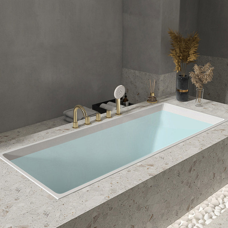 Modern Acrylic Embedded Bathtub Rectangle with Drain Bath Tub and Overflow Hole White 55"L x 28"W x 23"H Tub with Gold 5-Piece Set Clearhalo 'Bathroom Remodel & Bathroom Fixtures' 'Bathtubs' 'Home Improvement' 'home_improvement' 'home_improvement_bathtubs' 'Showers & Bathtubs' 6482926