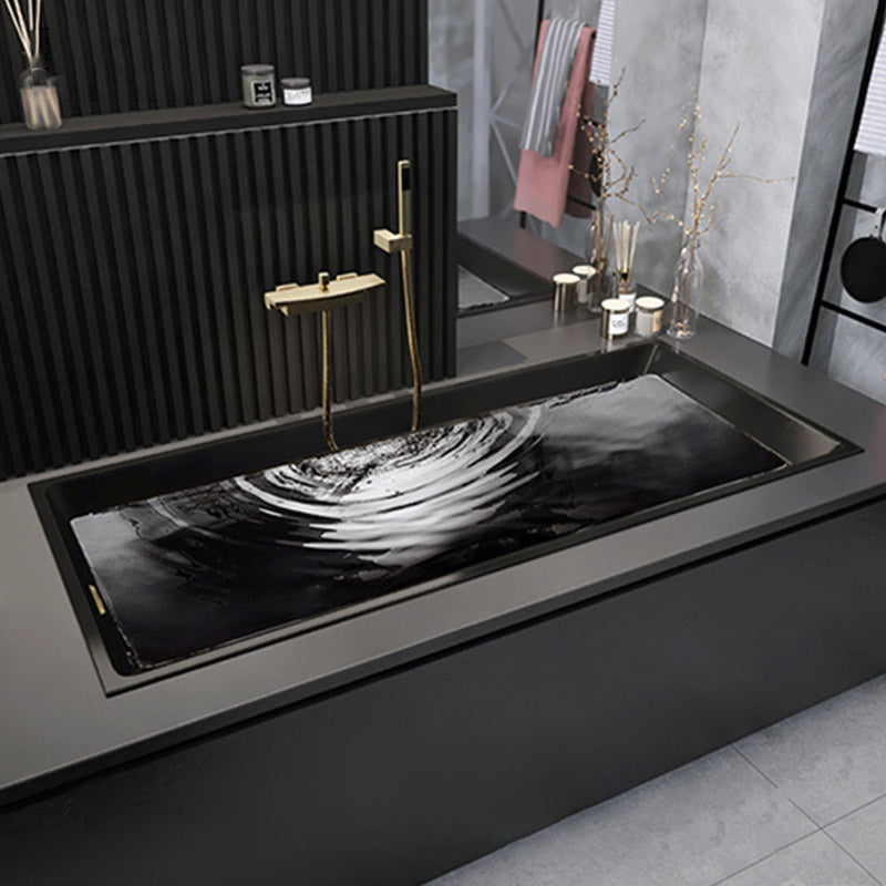 Modern Acrylic Embedded Bathtub Rectangle with Drain Bath Tub and Overflow Hole Black Tub with Wall Mounted Faucets Clearhalo 'Bathroom Remodel & Bathroom Fixtures' 'Bathtubs' 'Home Improvement' 'home_improvement' 'home_improvement_bathtubs' 'Showers & Bathtubs' 6482927