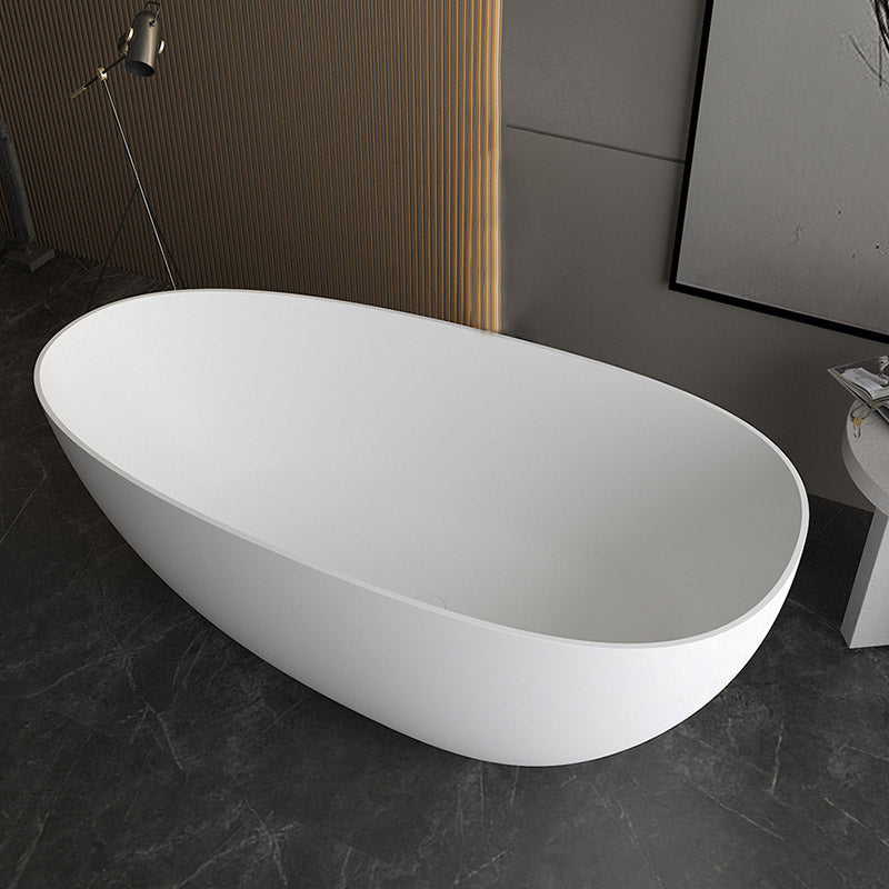 Modern Ellipse Bathtub Stone Freestand Soaking Bathtub with Drain Bath Tub Gloss White Clearhalo 'Bathroom Remodel & Bathroom Fixtures' 'Bathtubs' 'Home Improvement' 'home_improvement' 'home_improvement_bathtubs' 'Showers & Bathtubs' 6483033