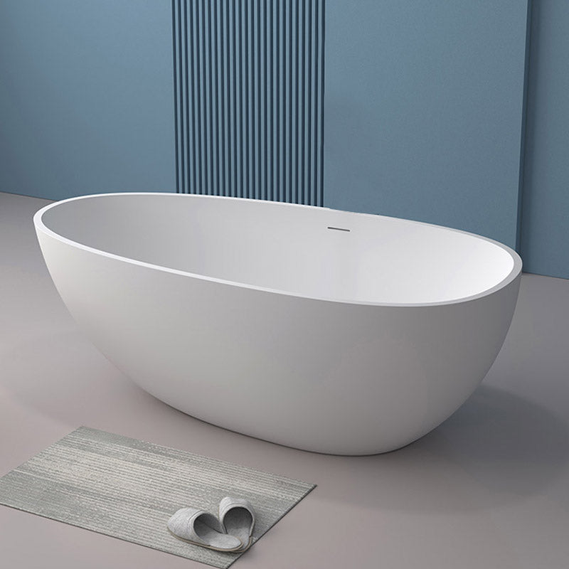 Modern Ellipse Bathtub Stone Freestand Soaking Bathtub with Drain Bath Tub Matte White Clearhalo 'Bathroom Remodel & Bathroom Fixtures' 'Bathtubs' 'Home Improvement' 'home_improvement' 'home_improvement_bathtubs' 'Showers & Bathtubs' 6483034