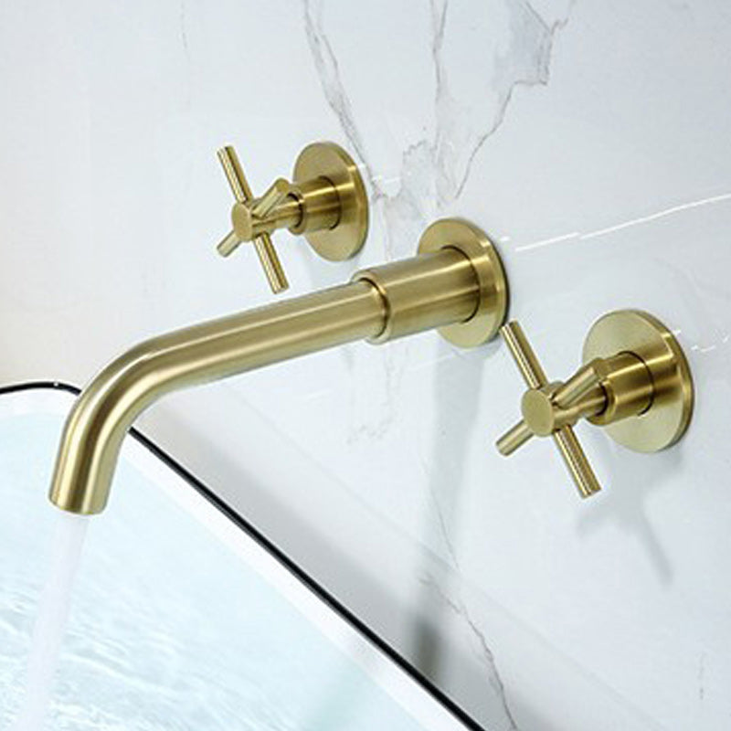 Glam Style Faucet 3 Holes Wall Mounted Bathroom Faucets with 2 Cross Handles Clearhalo 'Bathroom Remodel & Bathroom Fixtures' 'Bathroom Sink Faucets' 'Bathroom Sinks & Faucet Components' 'bathroom_sink_faucets' 'Home Improvement' 'home_improvement' 'home_improvement_bathroom_sink_faucets' 6484117