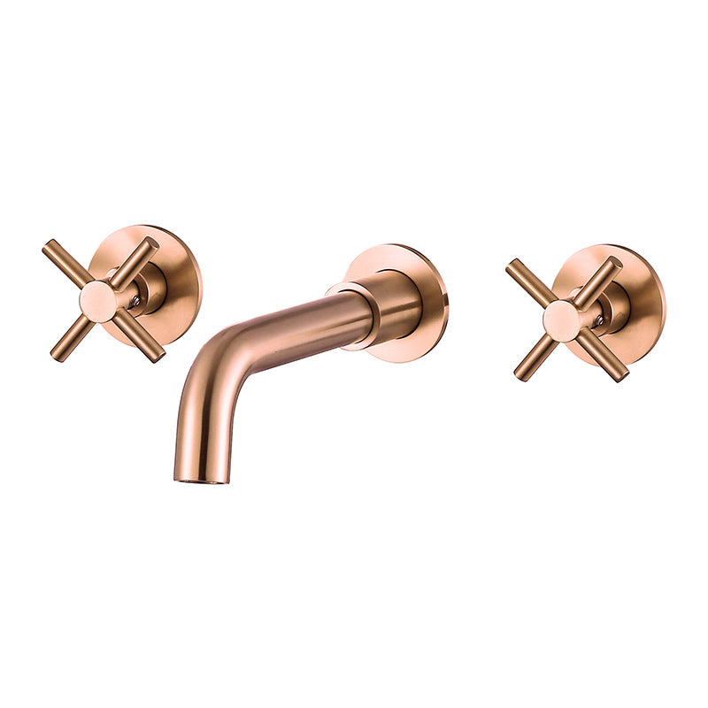 Glam Style Faucet 3 Holes Wall Mounted Bathroom Faucets with 2 Cross Handles Rose Gold Clearhalo 'Bathroom Remodel & Bathroom Fixtures' 'Bathroom Sink Faucets' 'Bathroom Sinks & Faucet Components' 'bathroom_sink_faucets' 'Home Improvement' 'home_improvement' 'home_improvement_bathroom_sink_faucets' 6484120