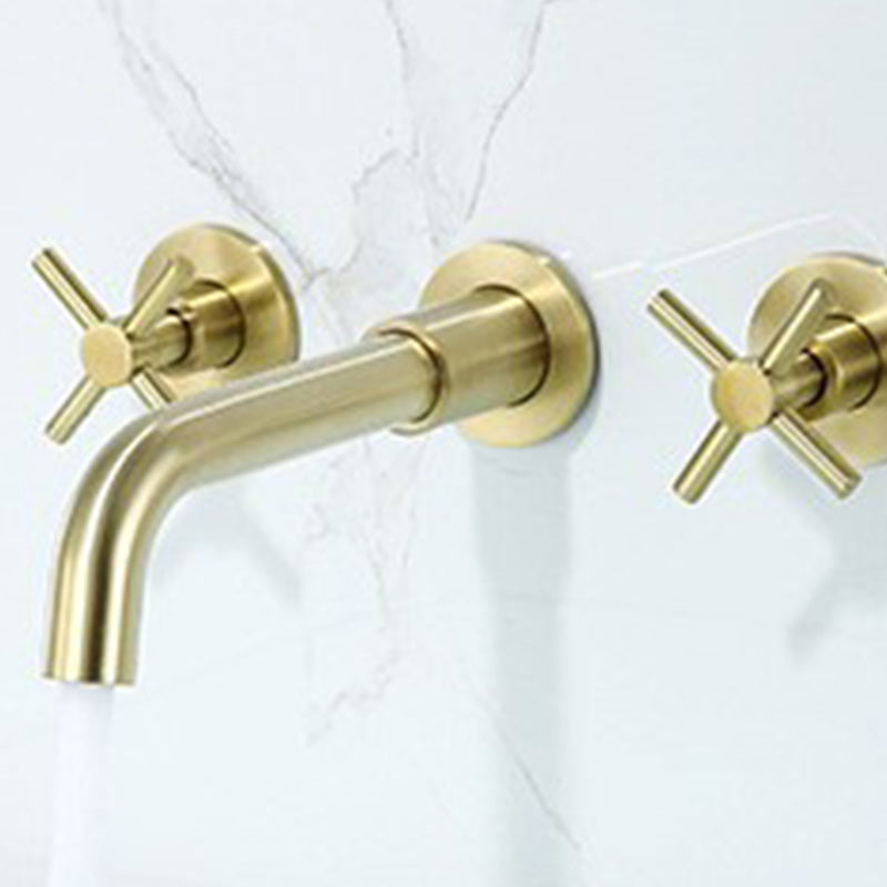 Glam Style Faucet 3 Holes Wall Mounted Bathroom Faucets with 2 Cross Handles Clearhalo 'Bathroom Remodel & Bathroom Fixtures' 'Bathroom Sink Faucets' 'Bathroom Sinks & Faucet Components' 'bathroom_sink_faucets' 'Home Improvement' 'home_improvement' 'home_improvement_bathroom_sink_faucets' 6484124