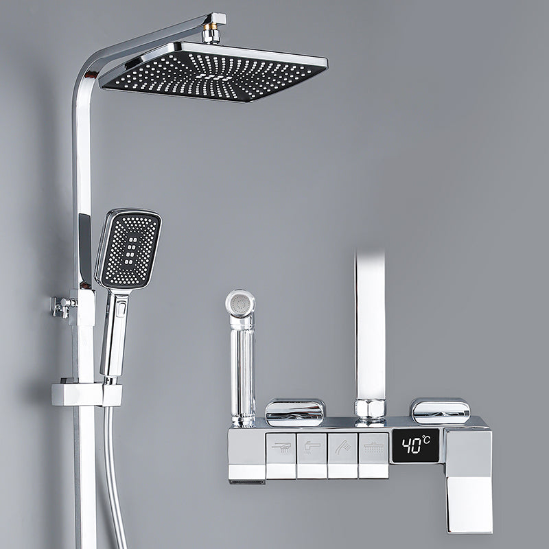 Modern Pressure Balanced Diverter Valve Shower Faucet Adjustable Shower System Silver Temperature Control Digital Display Included Clearhalo 'Bathroom Remodel & Bathroom Fixtures' 'Home Improvement' 'home_improvement' 'home_improvement_shower_faucets' 'Shower Faucets & Systems' 'shower_faucets' 'Showers & Bathtubs Plumbing' 'Showers & Bathtubs' 6484418