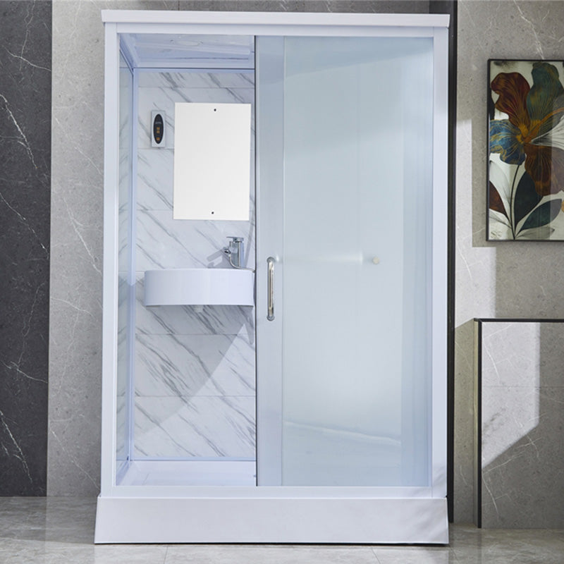 Rectangular Frosted Glass Shower Enclosure Single Sliding Framed Shower Enclosure Clearhalo 'Bathroom Remodel & Bathroom Fixtures' 'Home Improvement' 'home_improvement' 'home_improvement_shower_stalls_enclosures' 'Shower Stalls & Enclosures' 'shower_stalls_enclosures' 'Showers & Bathtubs' 6484669