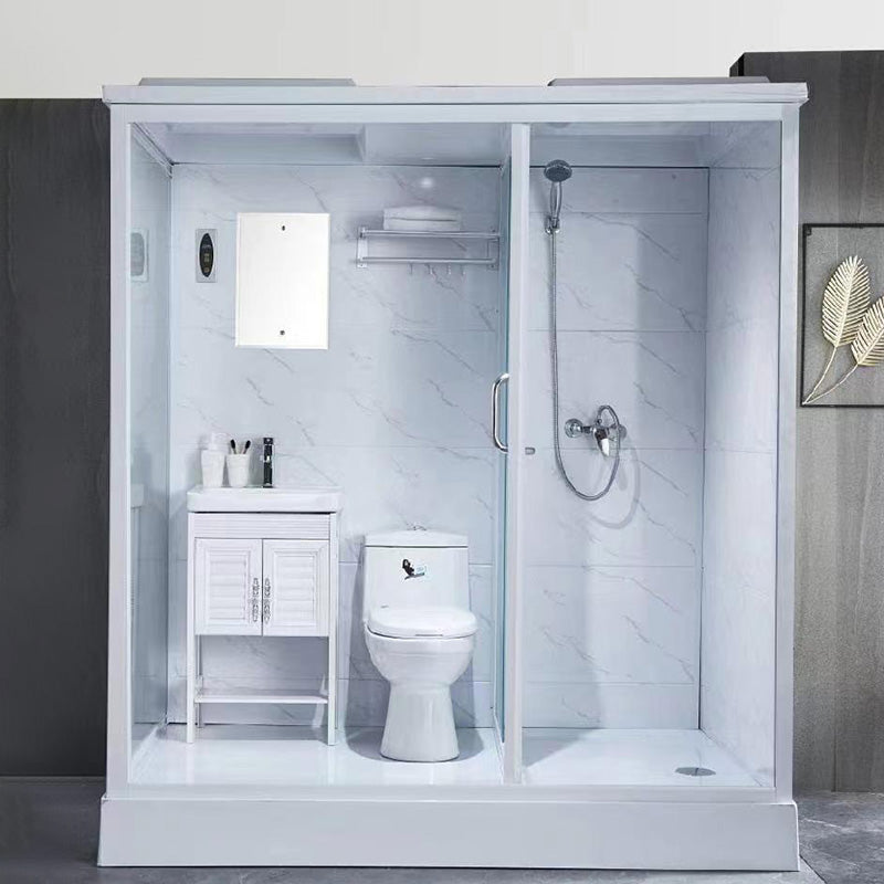 Rectangular Frosted Glass Shower Enclosure Single Sliding Framed Shower Enclosure Clearhalo 'Bathroom Remodel & Bathroom Fixtures' 'Home Improvement' 'home_improvement' 'home_improvement_shower_stalls_enclosures' 'Shower Stalls & Enclosures' 'shower_stalls_enclosures' 'Showers & Bathtubs' 6484676