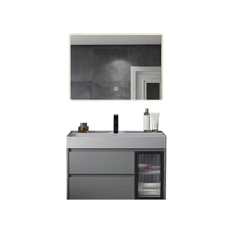 Drawers Bathroom Vanity Metal Single Sink Grey Rectangle Wall Mount Vanity Set with Mirror Clearhalo 'Bathroom Remodel & Bathroom Fixtures' 'Bathroom Vanities' 'bathroom_vanities' 'Home Improvement' 'home_improvement' 'home_improvement_bathroom_vanities' 6484945