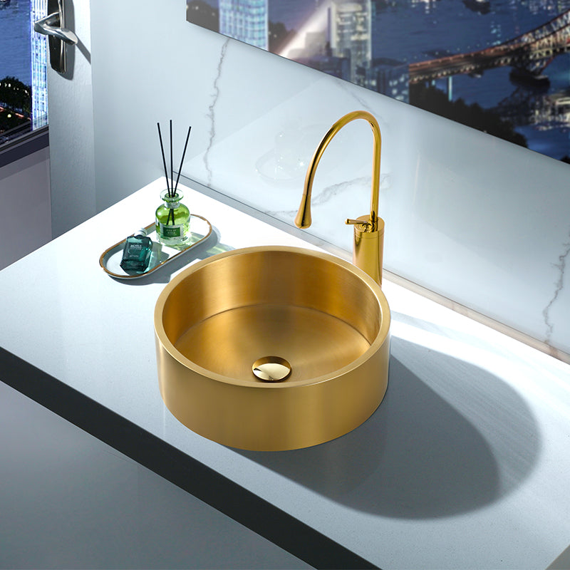 Metal Bathroom Sink Round Bathroom Sink with Overflow And Drain Assembly Clearhalo 'Bathroom Remodel & Bathroom Fixtures' 'Bathroom Sinks & Faucet Components' 'Bathroom Sinks' 'bathroom_sink' 'Home Improvement' 'home_improvement' 'home_improvement_bathroom_sink' 6485310