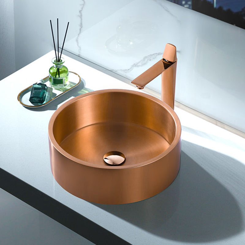 Metal Bathroom Sink Round Bathroom Sink with Overflow And Drain Assembly Clearhalo 'Bathroom Remodel & Bathroom Fixtures' 'Bathroom Sinks & Faucet Components' 'Bathroom Sinks' 'bathroom_sink' 'Home Improvement' 'home_improvement' 'home_improvement_bathroom_sink' 6485322