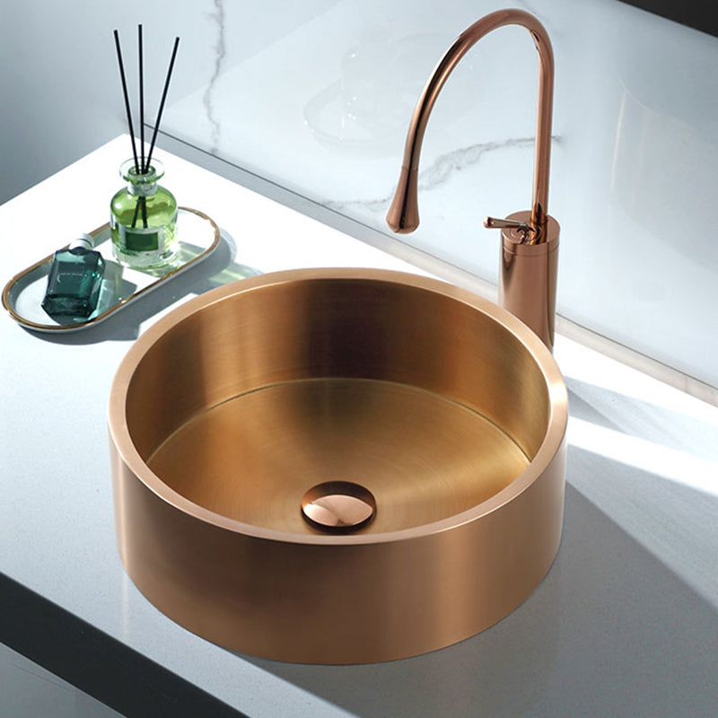 Metal Bathroom Sink Round Bathroom Sink with Overflow And Drain Assembly Clearhalo 'Bathroom Remodel & Bathroom Fixtures' 'Bathroom Sinks & Faucet Components' 'Bathroom Sinks' 'bathroom_sink' 'Home Improvement' 'home_improvement' 'home_improvement_bathroom_sink' 6485329