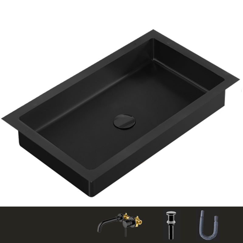 Metal Rectangular Bathroom Sink Modern Undermount Bathroom Sink Black Round Faucet Sink with Faucet Clearhalo 'Bathroom Remodel & Bathroom Fixtures' 'Bathroom Sinks & Faucet Components' 'Bathroom Sinks' 'bathroom_sink' 'Home Improvement' 'home_improvement' 'home_improvement_bathroom_sink' 6485372